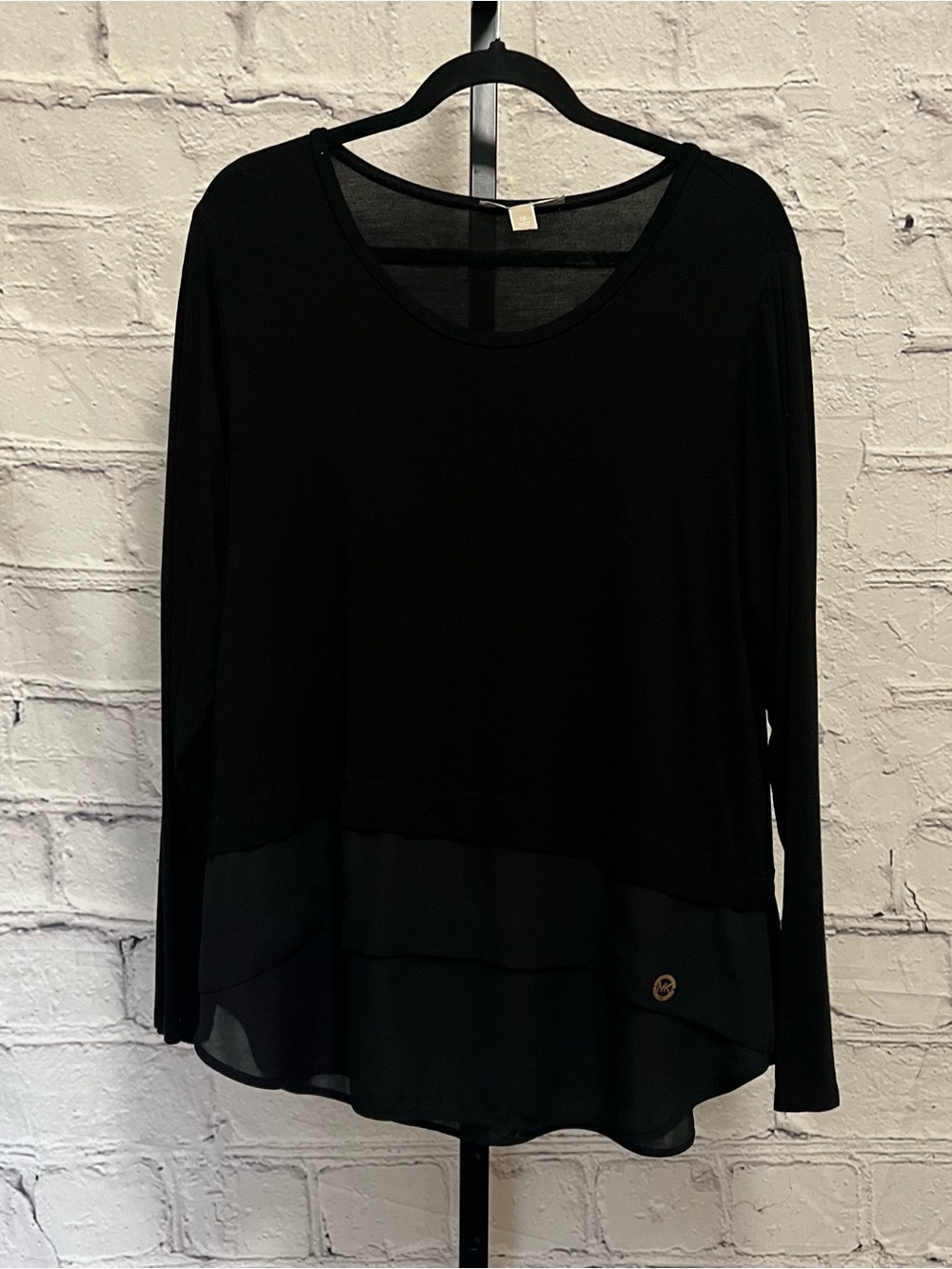Michael Kors Black Layered Hem Long Sleeve Women's Top